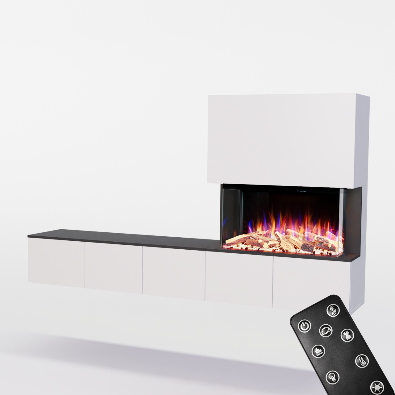 Glow Fire CW5 Wohnwand mit Kamin Weiss Elektrokamin, Standkamin, Elektrischer Standkamin mit Heizung, Dekokamin