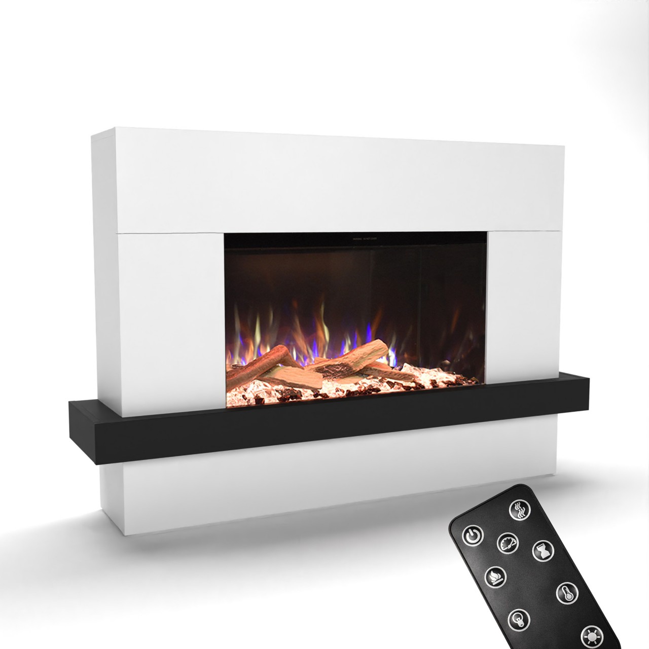 Glow Fire PR9 Elektrokamin Weiß, Standkamin, Elektrischer Standkamin mit Heizung, Dekokamin
