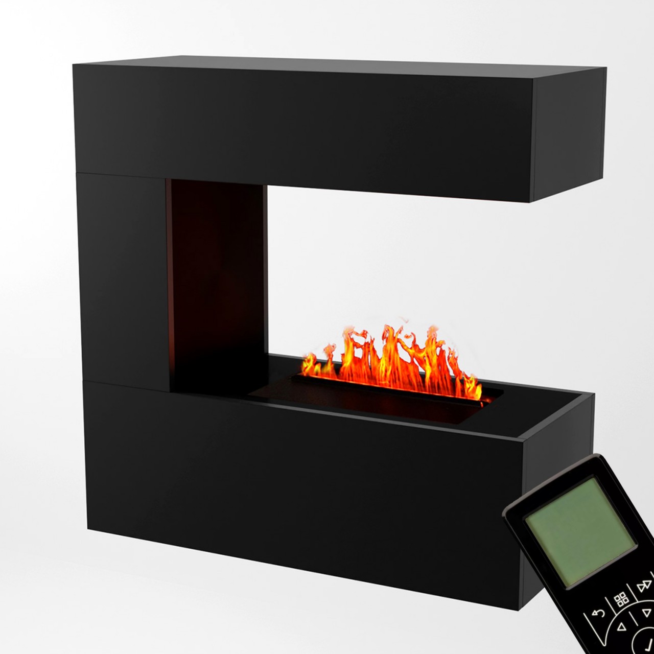 Glow Fire Schiller Wall Hängekamin Schwarz Elektrokamin mit Wasserdampf, Standkamin modern, Elektrischer Dekokamin als Raumteiler