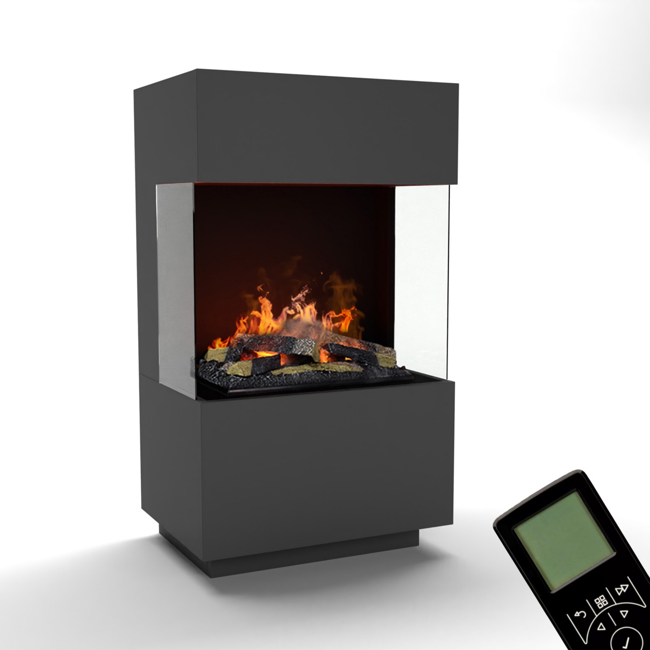 Glow Fire OGF1 Mini Grau Elektrokamin mit Wasserdampf, Standkamin modern, Elektrischer Dekokamin als Raumteiler