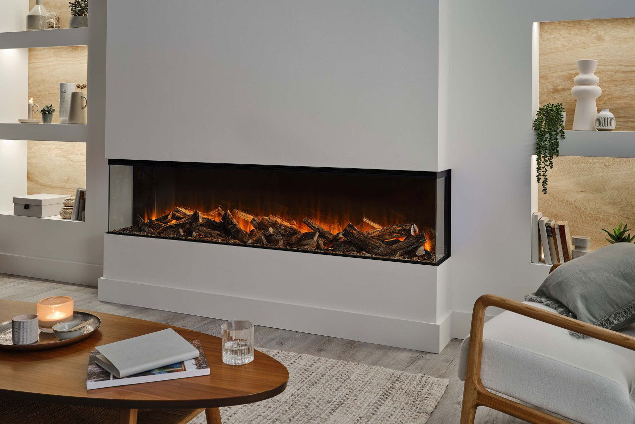 British Fires New Forest Elektrokamin , Elektrokamineinsatz mit Heizung, Standkamin modern, Elektrischer Dekokamin