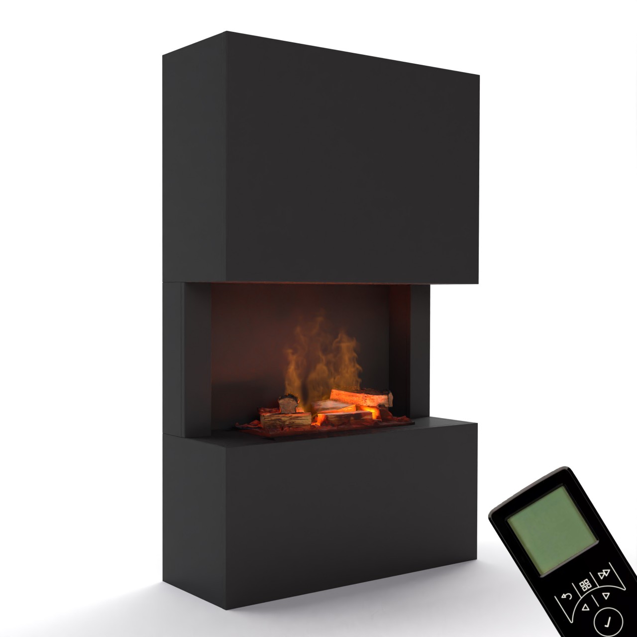 Glow Fire Tucholsky 3-sided Schwarz Elektrokamin mit Wasserdampf, Standkamin modern, Elektrischer Dekokamin