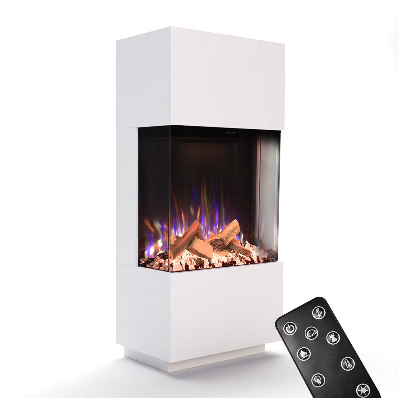 Glow Fire PR11 Weiss Elektrokamin, Standkamin, Elektrischer Standkamin mit Heizung, Dekokamin