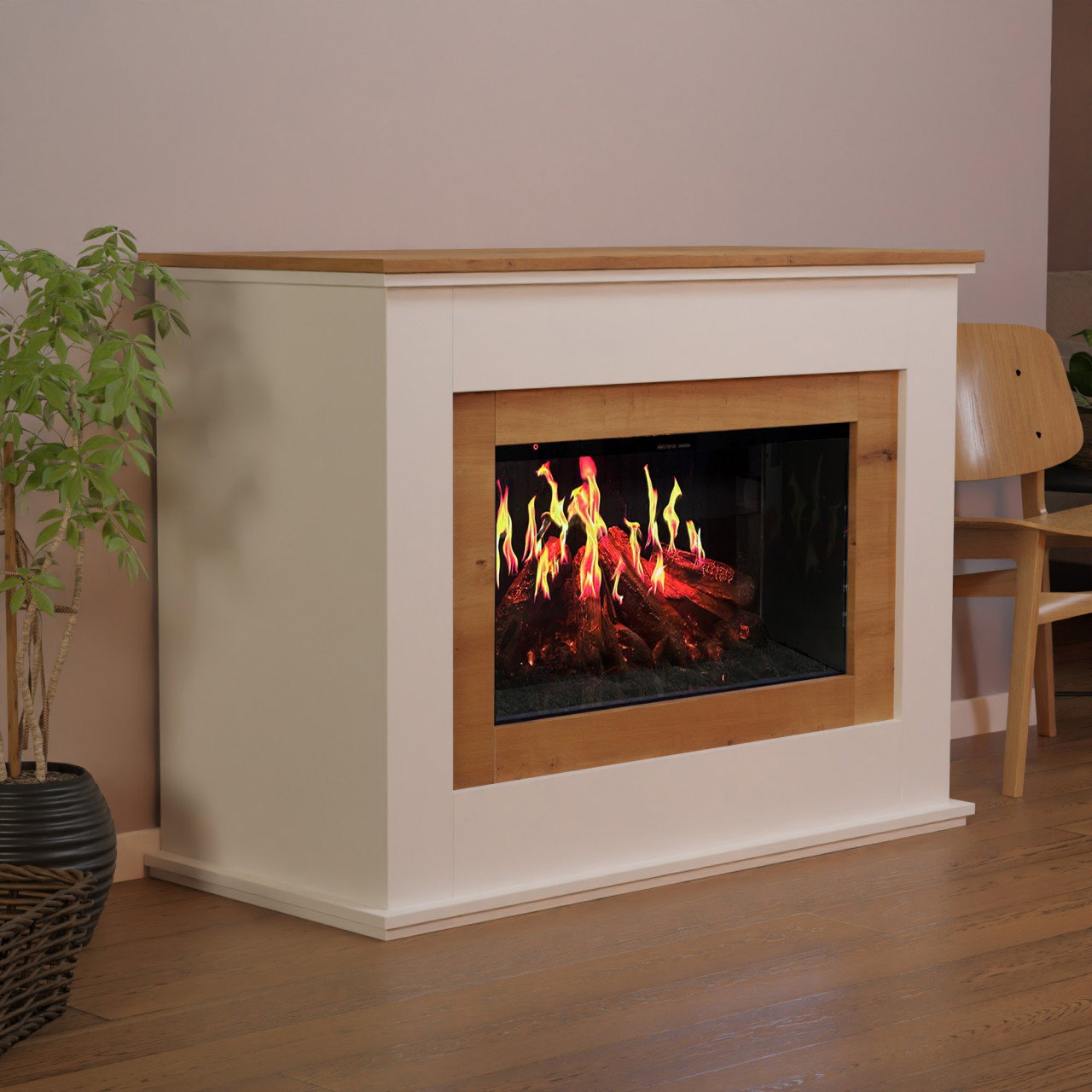 Glow Fire HG3 Hologrammfeuer Weiß Elektrokamin, Standkamin modern, Elektrischer Dekokamin