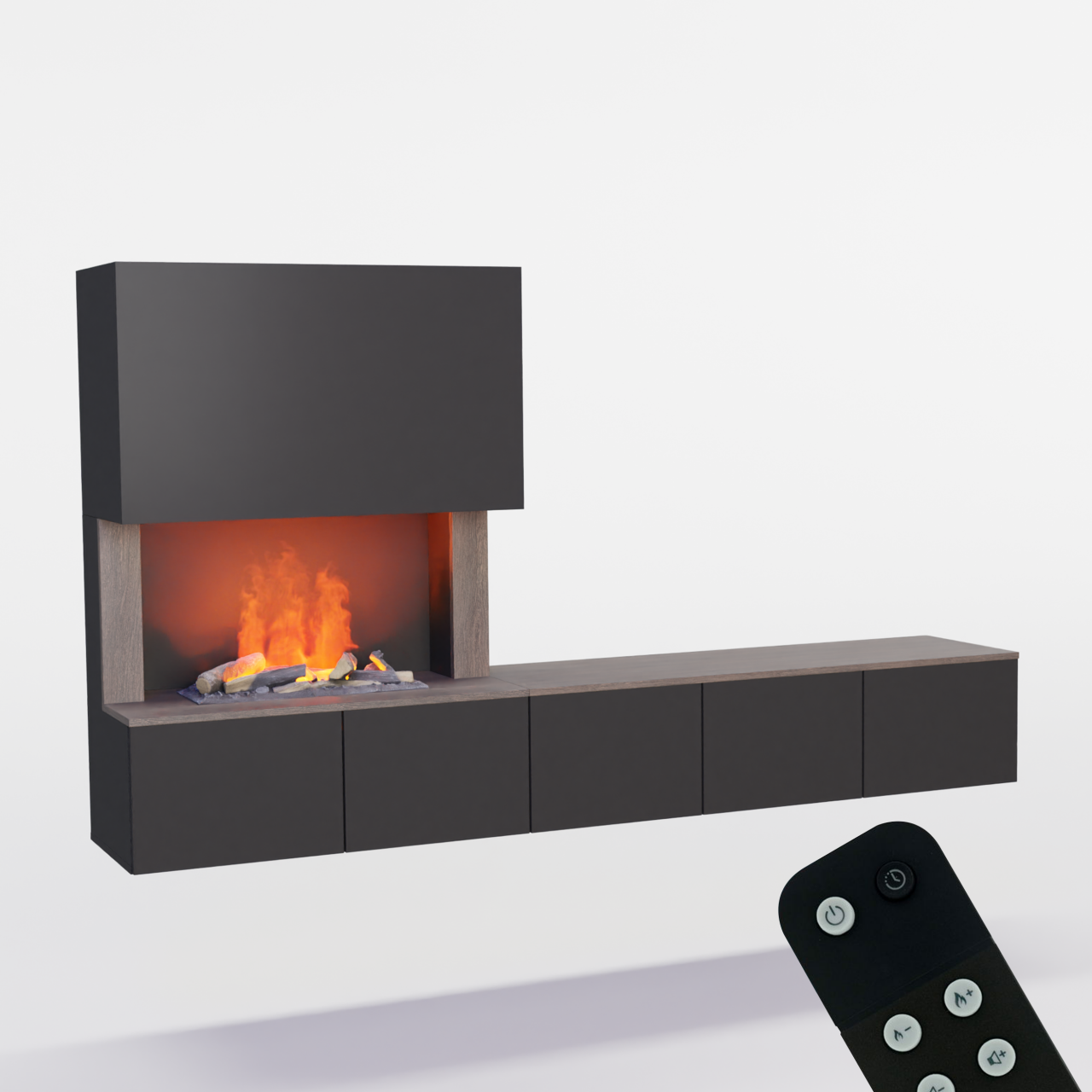 Glow Fire CW5 Wohnwand mit Kamin mit Wasserdampf Elektrokamin, Standkamin, Elektrischer Standkamin mit Heizung, Dekokamin