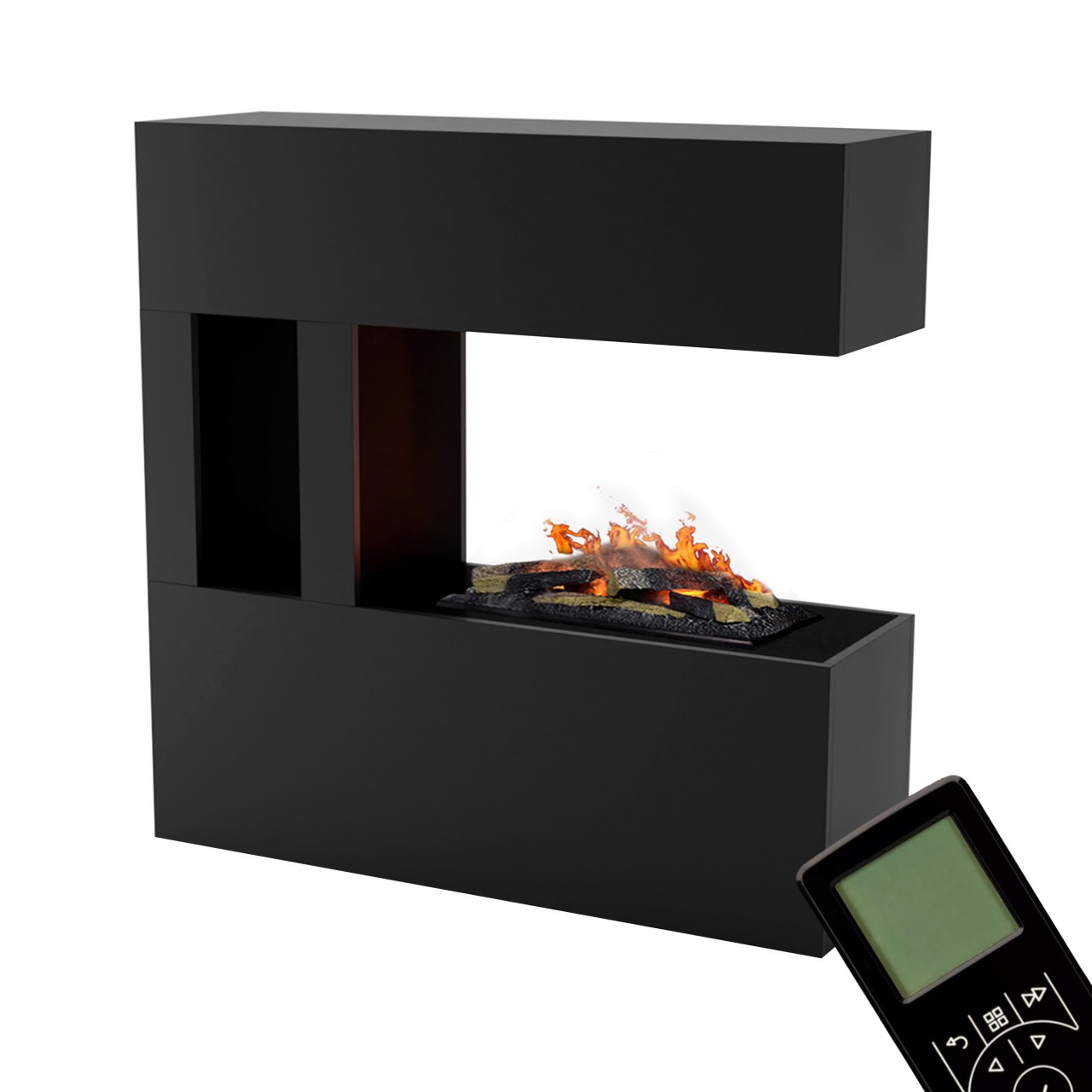 Glow Fire Schiller Pocket Schwarz Elektrokamin mit Wasserdampf, Standkamin modern, Elektrischer Dekokamin als Raumteiler