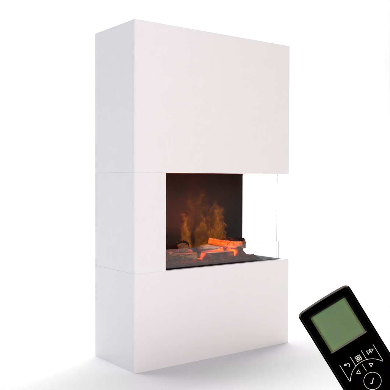 Glow Fire Tucholsky Right Corner Weiß Elektrokamin mit Wasserdampf, Standkamin modern, Elektrischer Dekokamin als Raumteiler