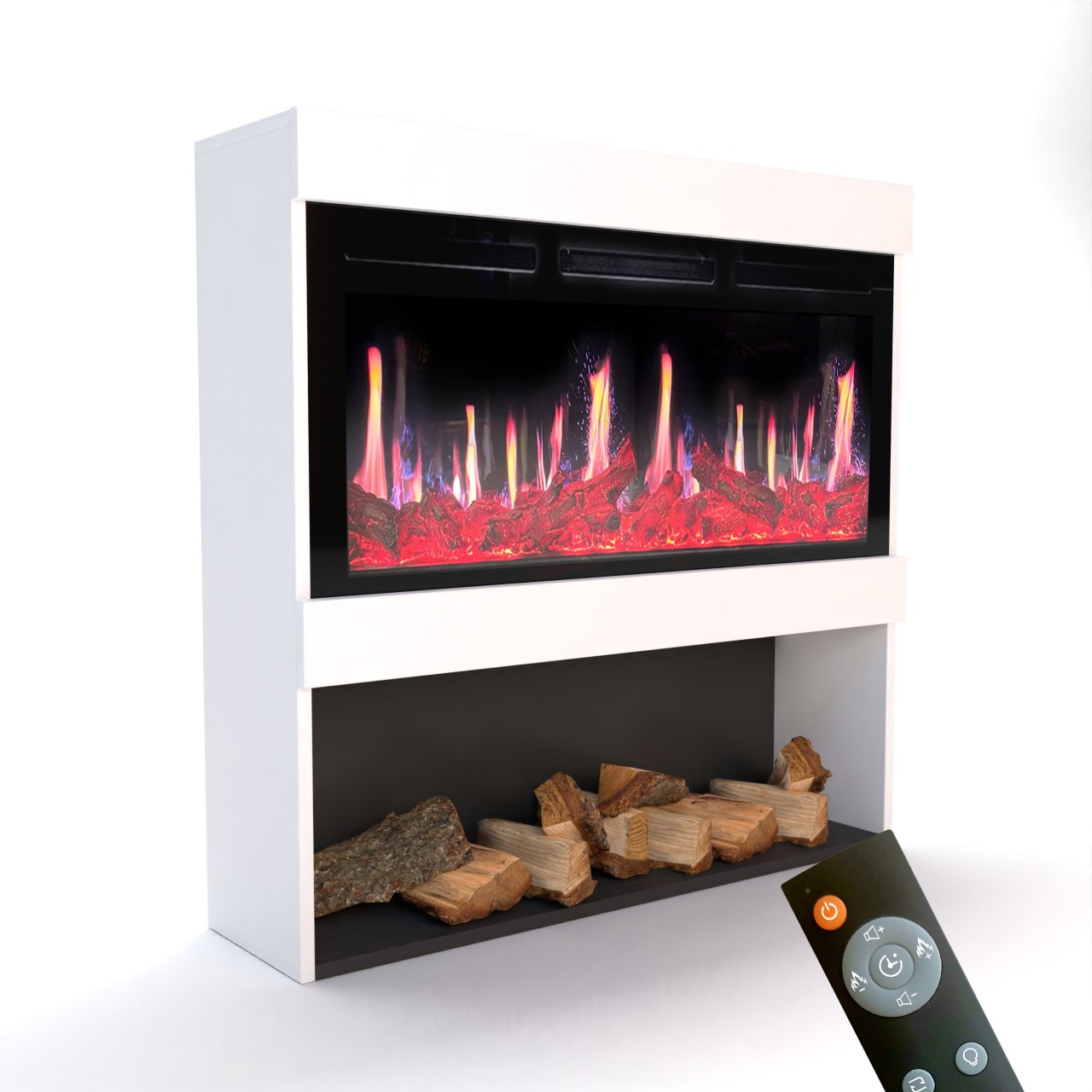 Glow Fire SCM-2 Elektrokamin Weiß, Screen Motion, Elektrokamineinsatz mit Heizung, Wandkamin modern, Elektrischer Dekokamin