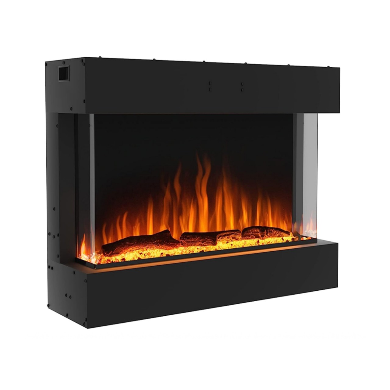 Garlvio Insert 3-Sided 90 Einbaukamin, Standkamin, Elektrischer Standkamin mit Heizung, Dekokamin