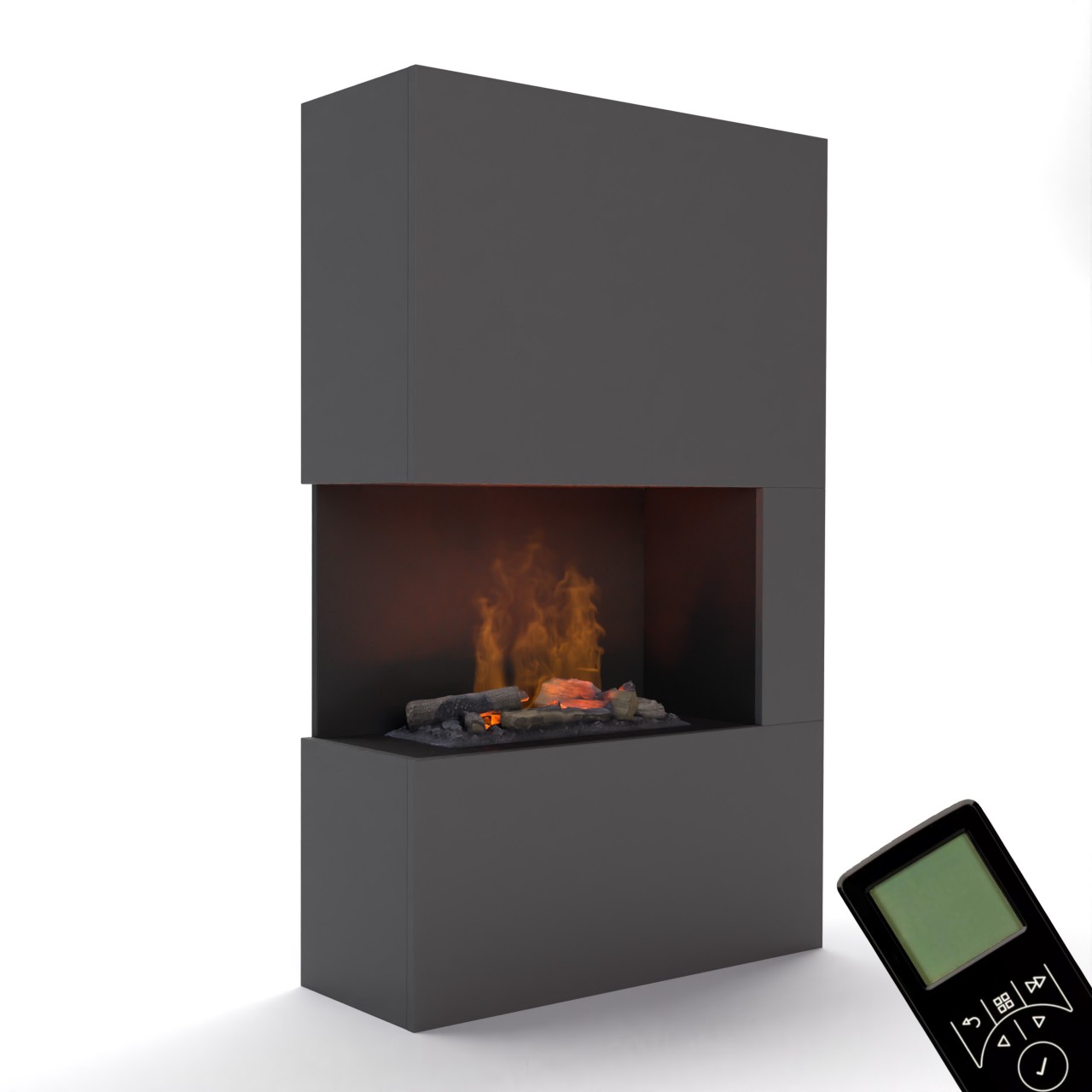 Glow Fire Tucholsky Right Corner Grau Elektrokamin mit Wasserdampf, Standkamin modern, Elektrischer Dekokamin als Raumteiler