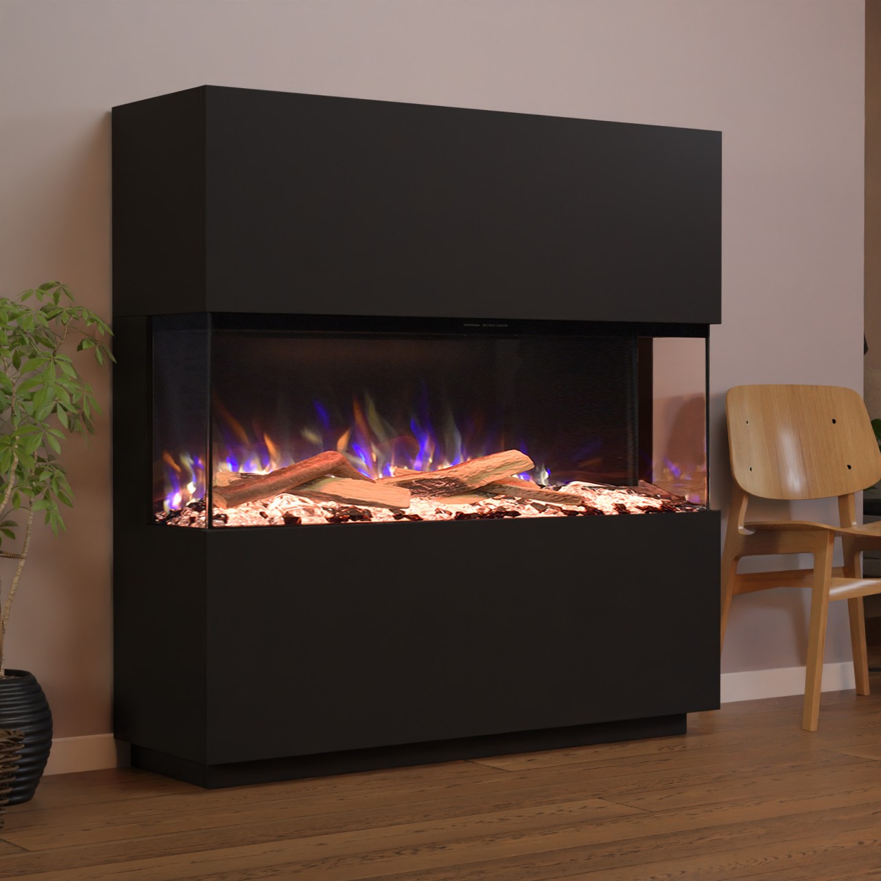 Glow Fire PR15 Schwarz Elektrokamin, Standkamin, Elektrischer Standkamin mit Heizung, Dekokamin
