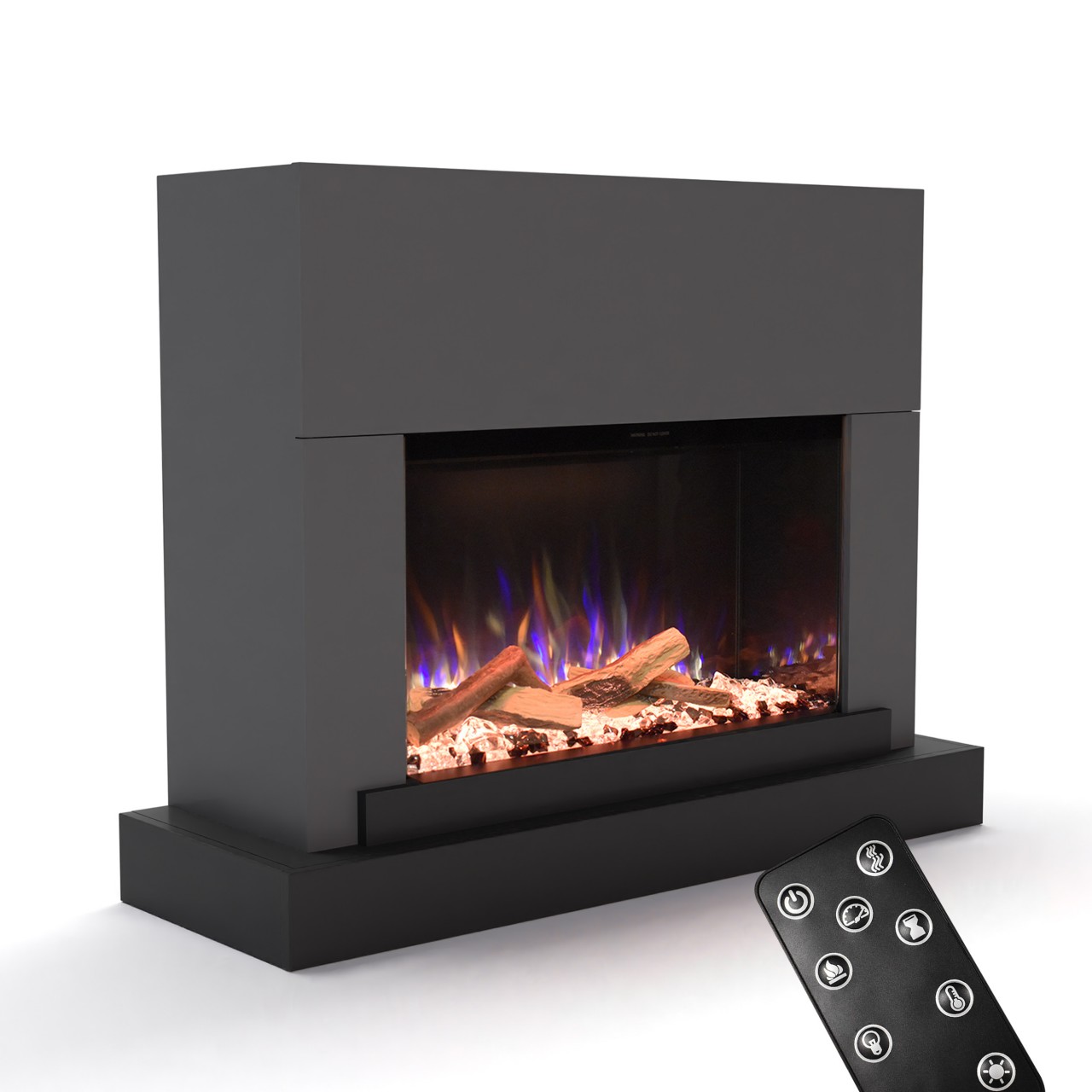 Glow Fire PR4 Grau Elektrokamin, Standkamin, Elektrischer Standkamin mit Heizung, Dekokamin