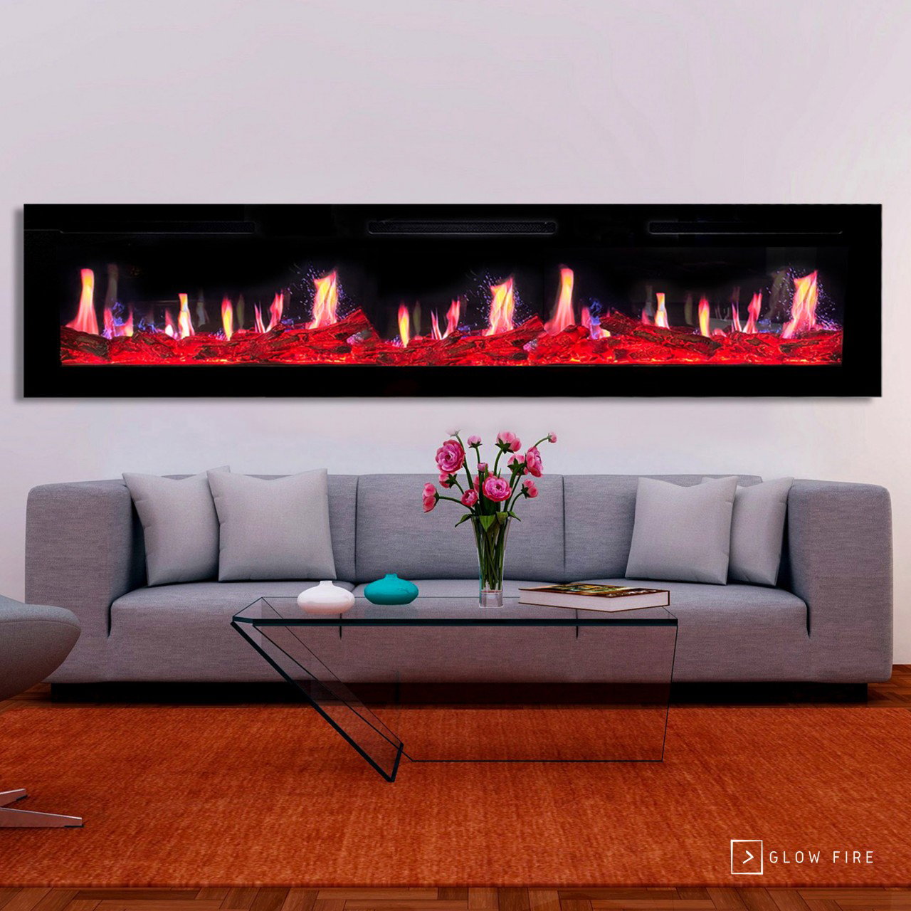 Glow Fire SCM Schwarz Elektrokamin , Screen Motion, Elektrokamineinsatz mit Heizung, Wandkamin modern, Elektrischer Dekokamin