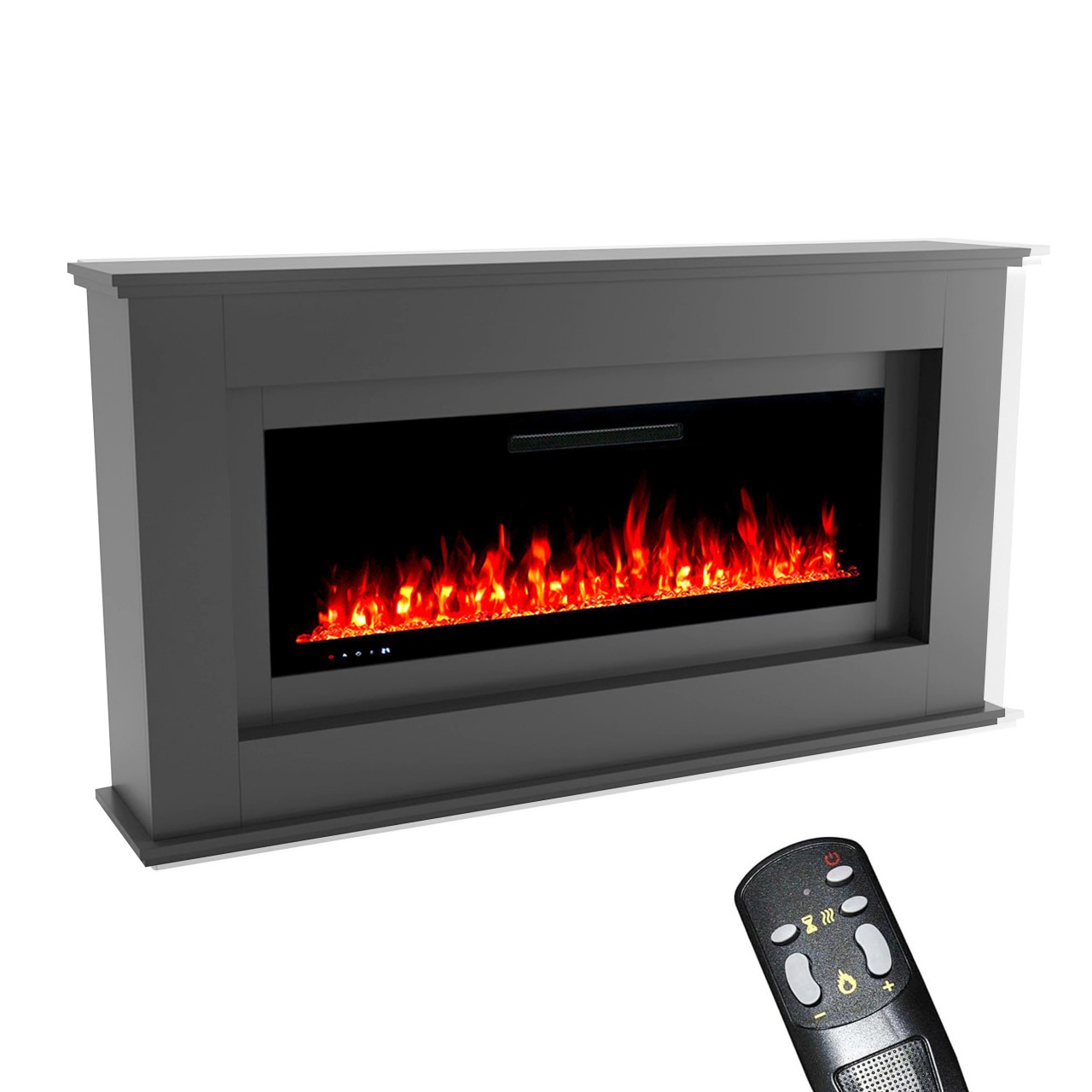 Glow Fire Rhea Grau Elektrokamin, Standkamin, Elektrischer Standkamin mit Heizung, Dekokamin