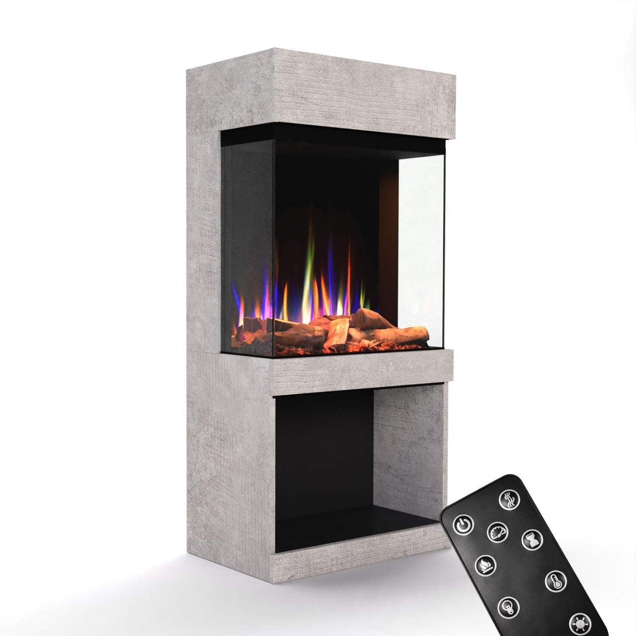 Glow Fire PR12 Beton Elektrokamin, Standkamin, Elektrischer Standkamin mit Heizung, Dekokamin