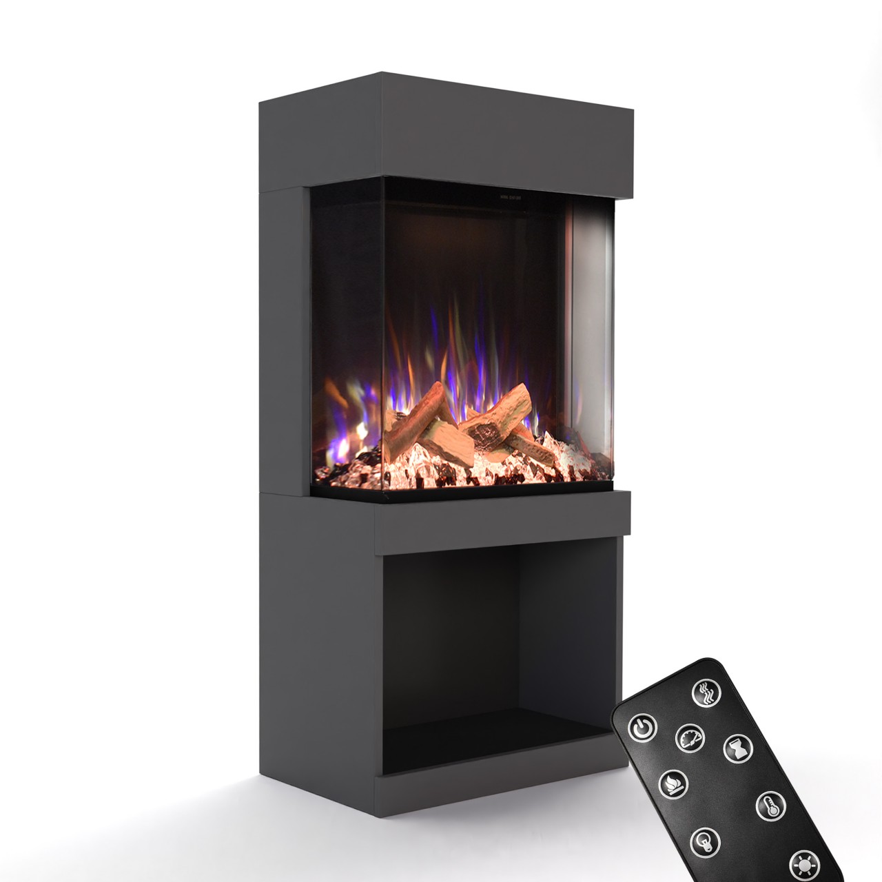 Glow Fire PR12 Grau Elektrokamin, Standkamin, Elektrischer Standkamin mit Heizung, Dekokamin