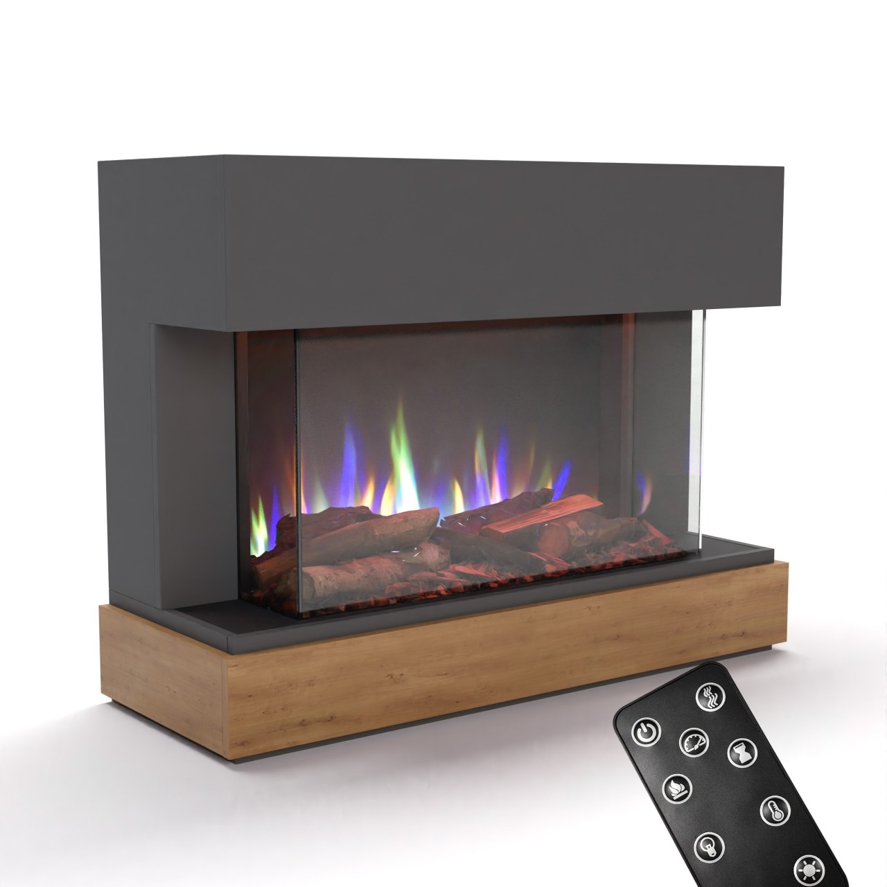 Glow Fire Curie Grau Elektrokamin, Standkamin, Elektrischer Standkamin mit Heizung, Dekokamin