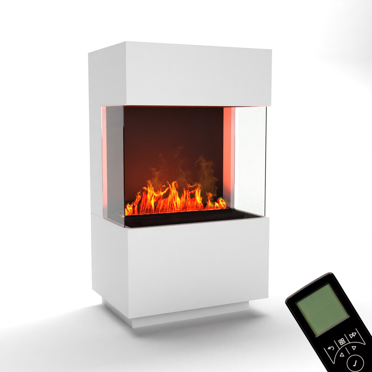 Glow Fire OGF1 Mini Weiß Elektrokamin mit Wasserdampf, Standkamin modern, Elektrischer Dekokamin als Raumteiler