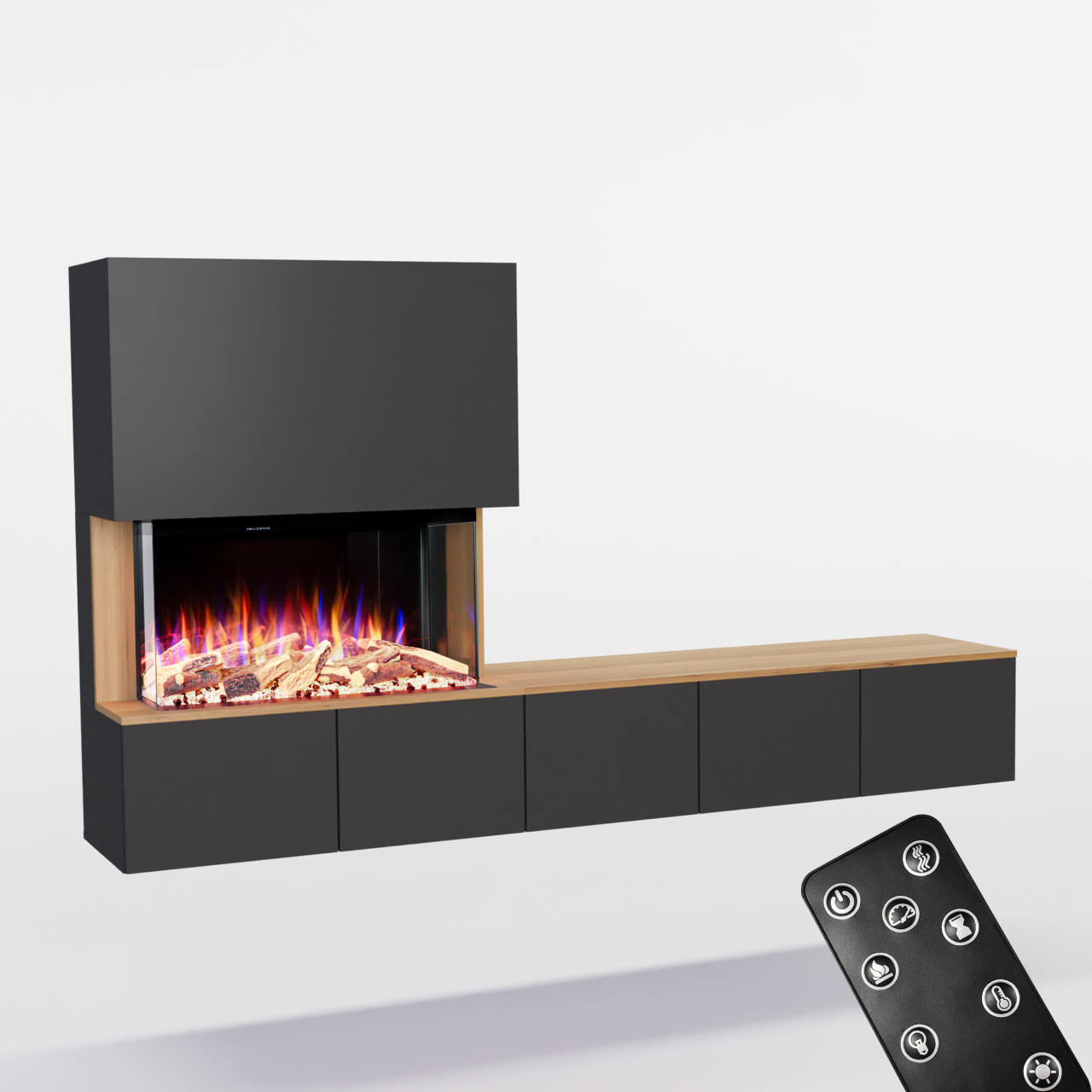 Glow Fire PR6 Schwarz Elektrokamin, Standkamin, Elektrischer Standkamin mit Heizung, Dekokamin