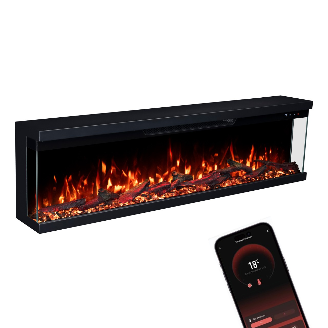 Glow Fire Insert 106 Elektrokamin Schwarz, Elektrischer Wandkamin, Dekokamin für die Wand
