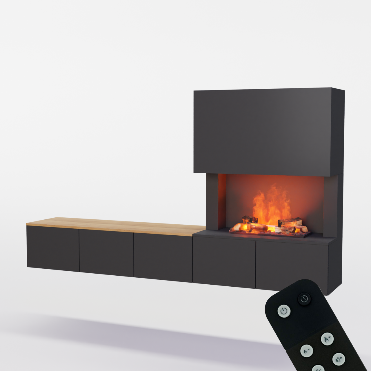 Glow Fire CW5 Wohnwand mit Kamin mit Wasserdampf Elektrokamin, Standkamin, Elektrischer Standkamin mit Heizung, Dekokamin
