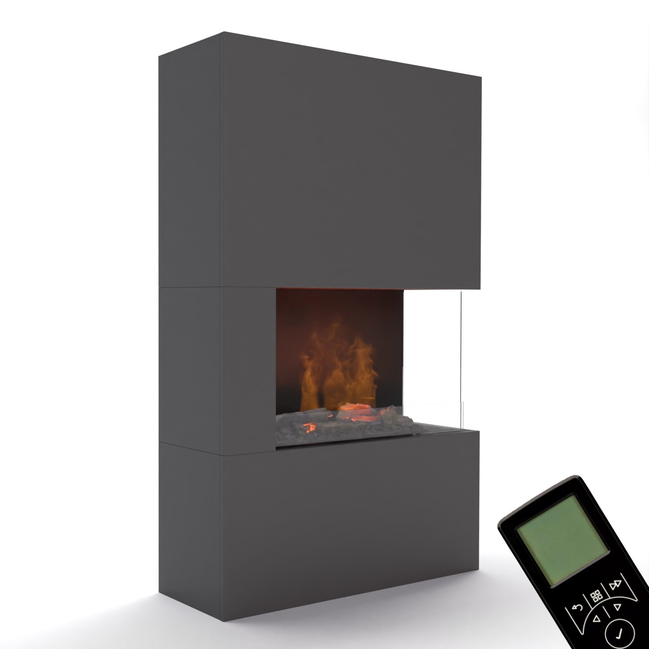 Glow Fire Tucholsky Right Corner Grau Elektrokamin mit Wasserdampf, Standkamin modern, Elektrischer Dekokamin als Raumteiler