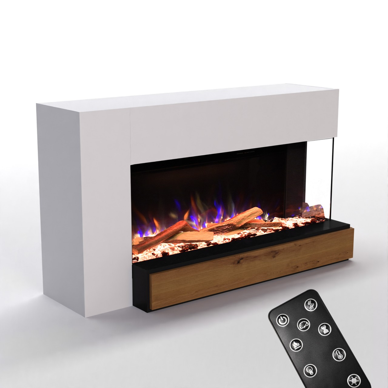 Glow Fire Einstein 50 Weiss Elektrokamin, Standkamin, Elektrischer Standkamin mit Heizung, Dekokamin