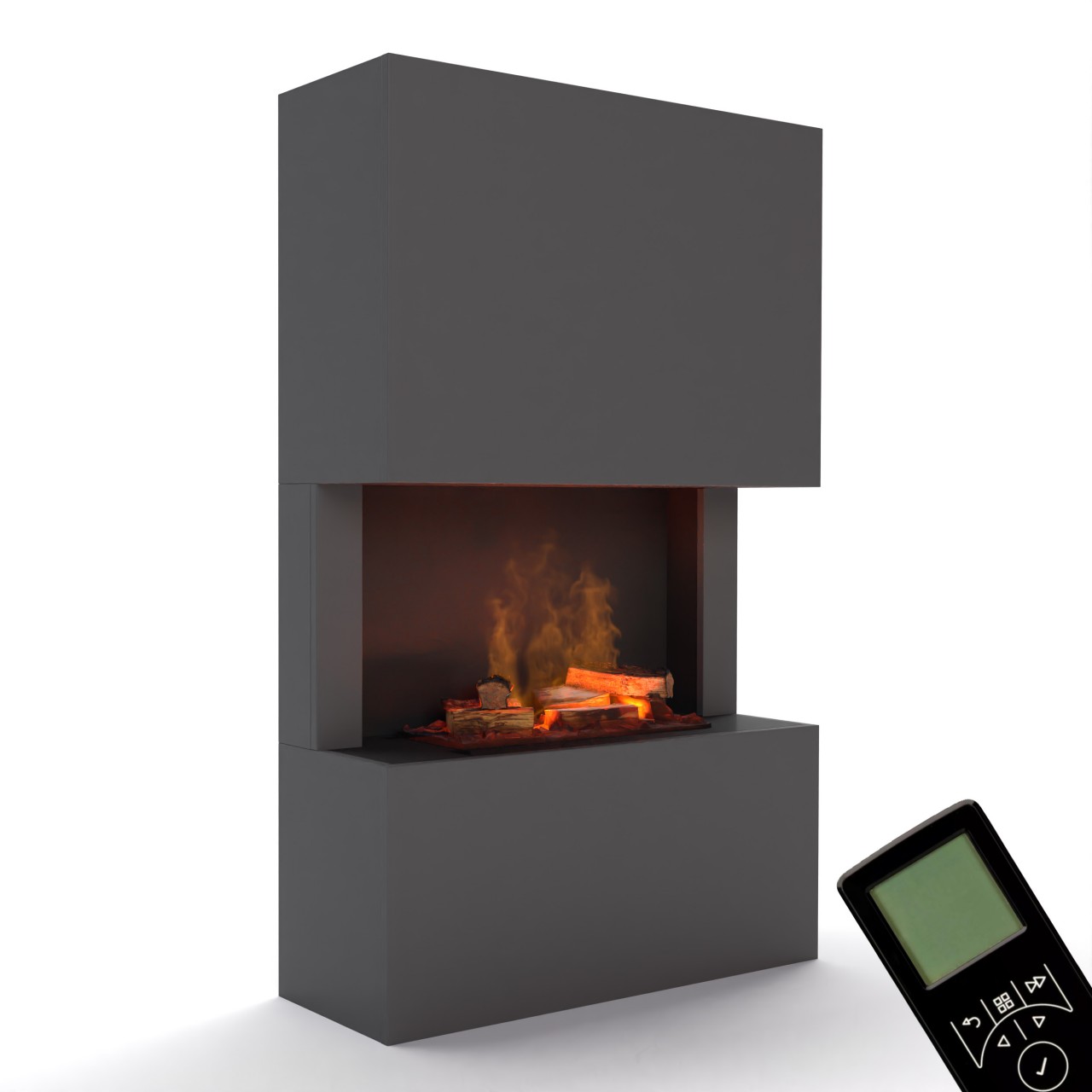 Glow Fire Tucholsky 3-sided Grau Elektrokamin mit Wasserdampf, Standkamin modern, Elektrischer Dekokamin