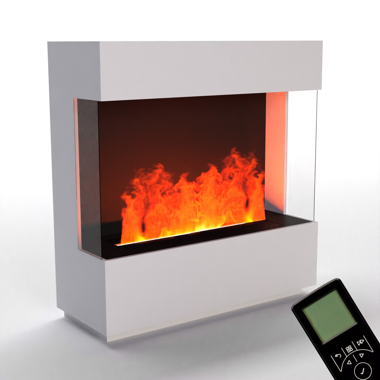 Glow Fire OGF1 1000 Weiß Elektrokamin mit Wasserdampf, Standkamin modern, Elektrischer Dekokamin