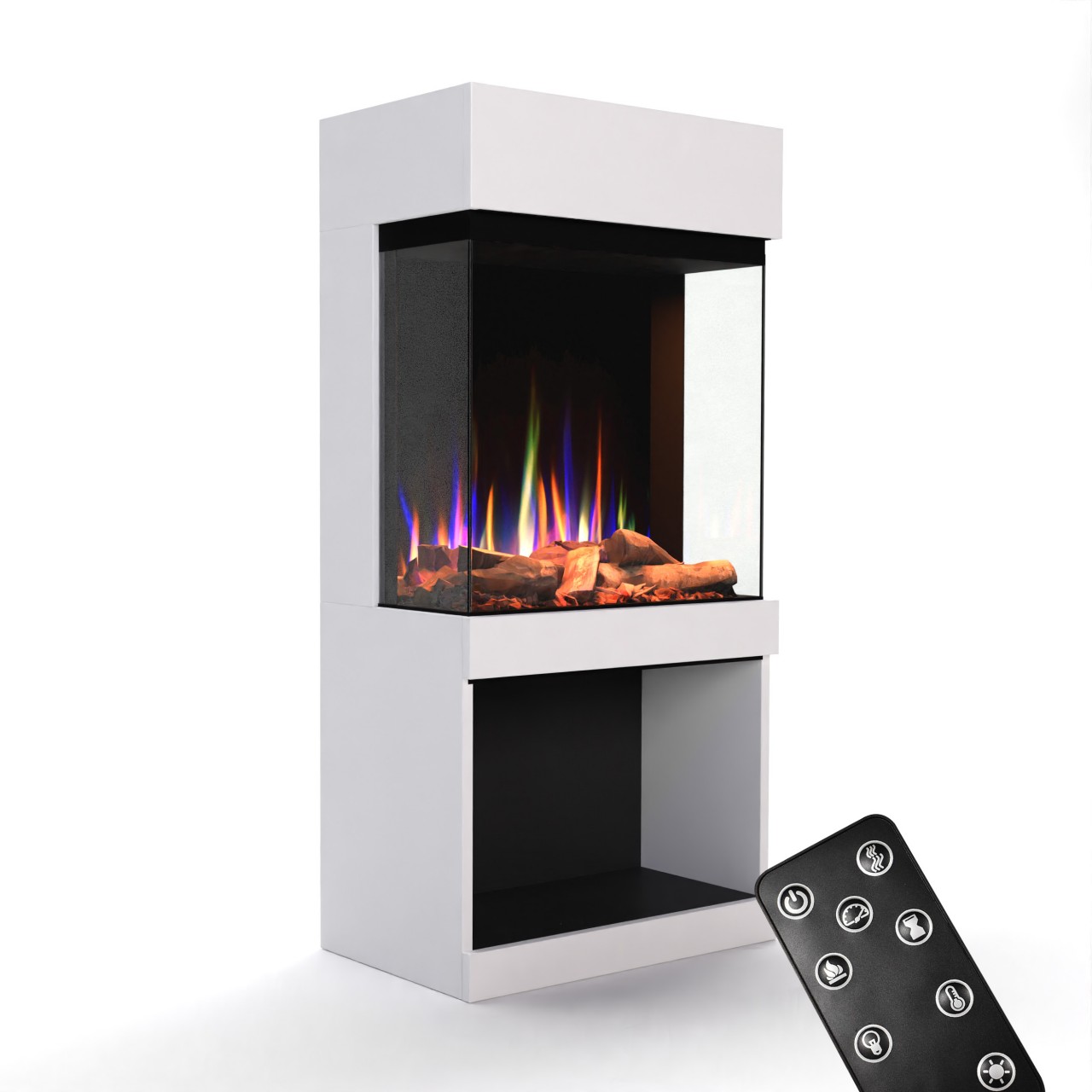 Glow Fire PR12 Weiss Elektrokamin, Standkamin, Elektrischer Standkamin mit Heizung, Dekokamin