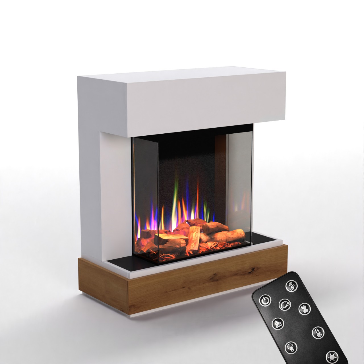 Glow Fire PR13 Weiss Elektrokamin, Standkamin, Elektrischer Standkamin mit Heizung, Dekokamin