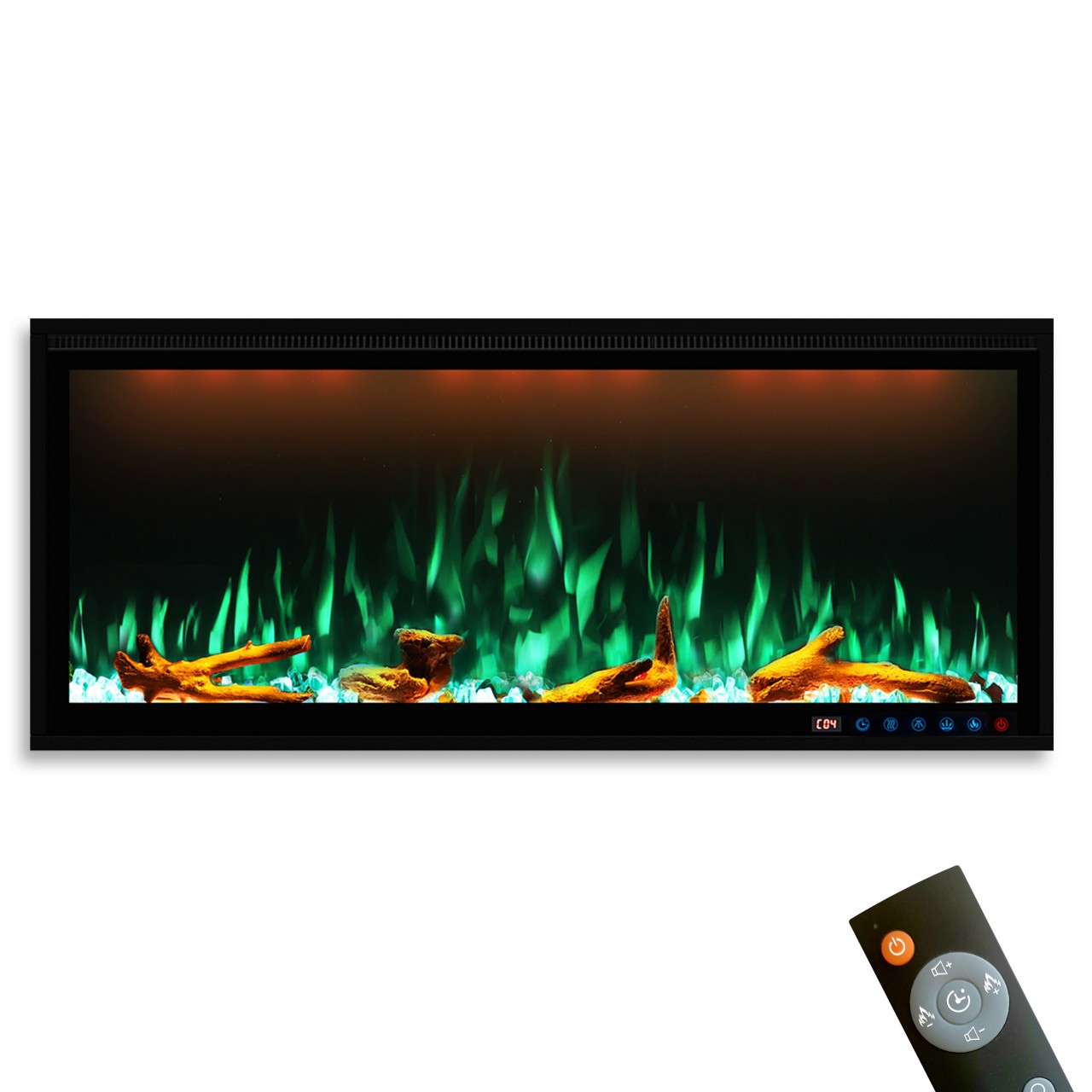 Garlivo Smart Wall 42 Schwarz Elektrokamin , Elektrokamineinsatz mit Heizung, Wandkamin modern, Elektrischer Dekokamin