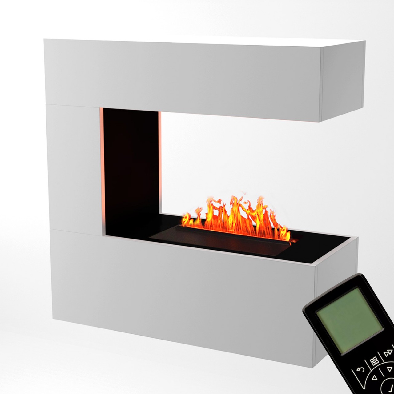 Glow Fire Schiller Wall Hängekamin Weiß Elektrokamin mit Wasserdampf, Standkamin modern, Elektrischer Dekokamin als Raumteiler