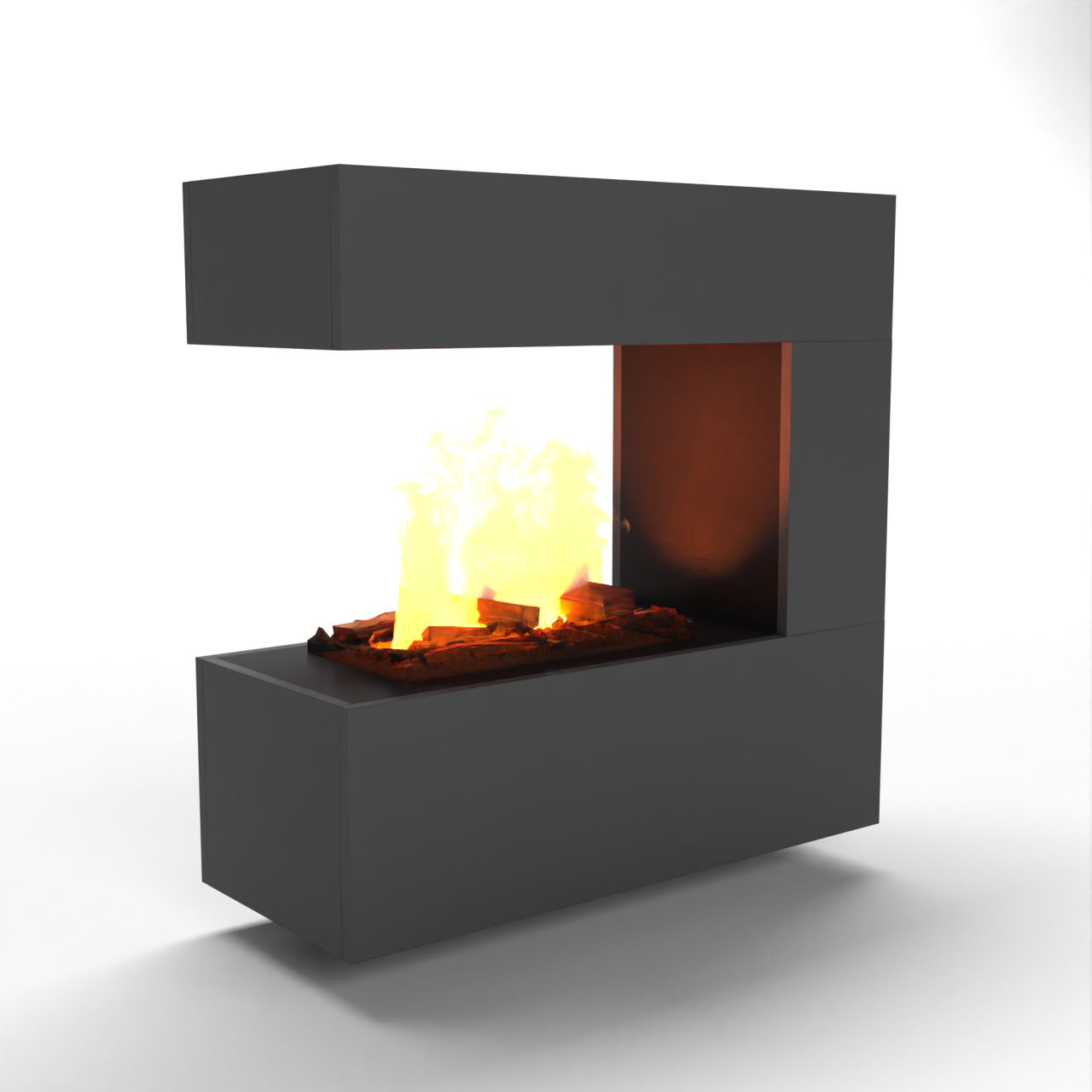 Glow Fire Schiller Wall Hängekamin Grau Elektrokamin mit Wasserdampf, Standkamin modern, Elektrischer Dekokamin als Raumteiler