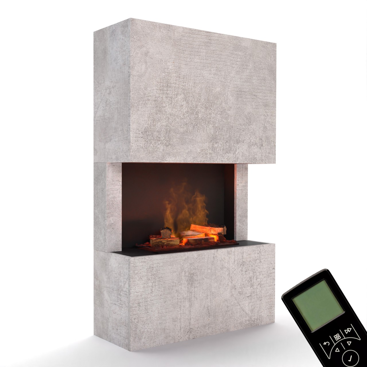 Glow Fire Tucholsky 3-sided Beton Elektrokamin mit Wasserdampf, Standkamin modern, Elektrischer Dekokamin