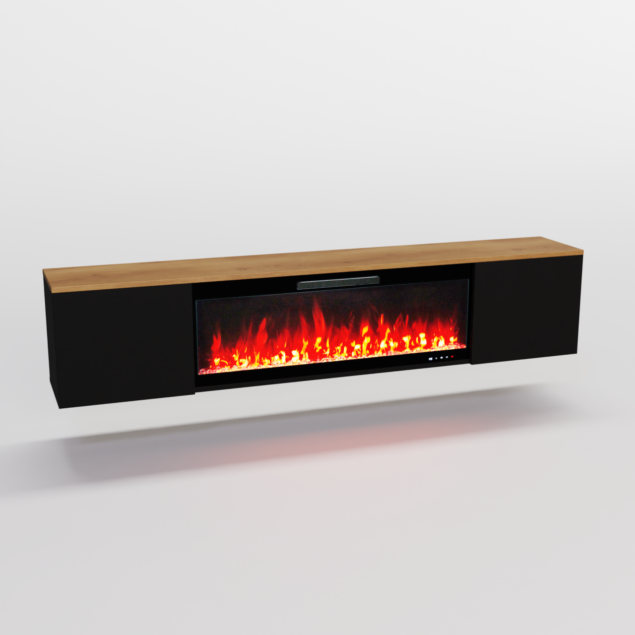 Glow Fire Sideboard CW7 mit integriertem LED-Kamin Inside 106, modernes Sideboard mit Elektrokamin (Cinewall) – Weiß (200x41,6x31,9cm)