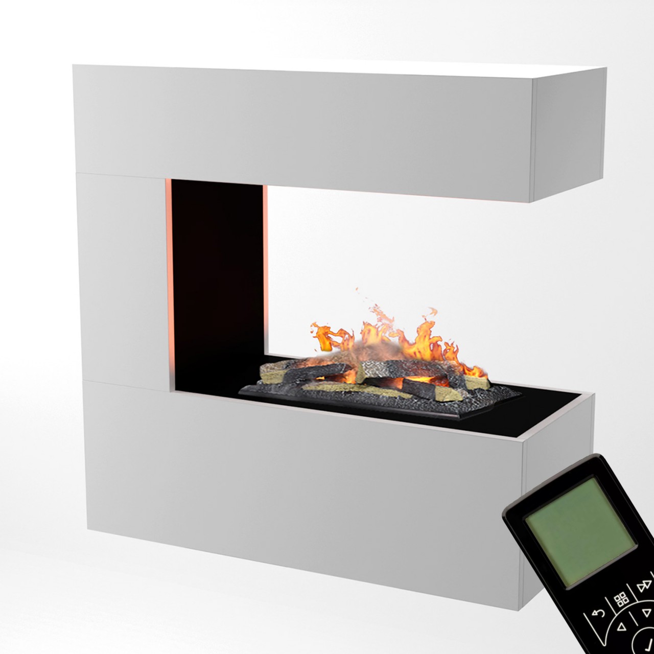 Glow Fire Schiller Weiß Wall Hängekamin Elektrokamin mit Wasserdampf, Standkamin modern, Elektrischer Dekokamin als Raumteiler