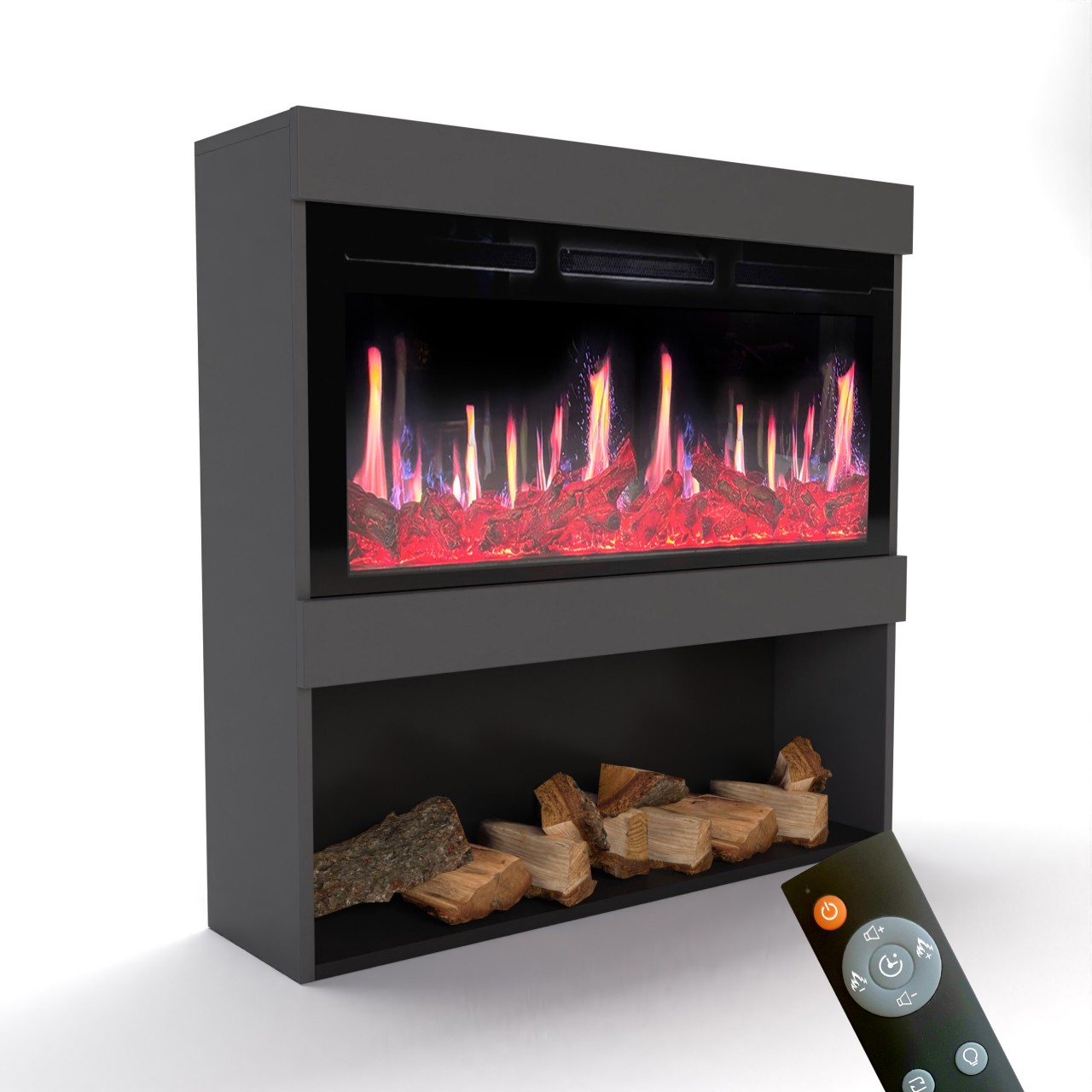Glow Fire SCM-2 Grau Elektrokamin , Screen Motion, Elektrokamineinsatz mit Heizung, Wandkamin modern, Elektrischer Dekokamin