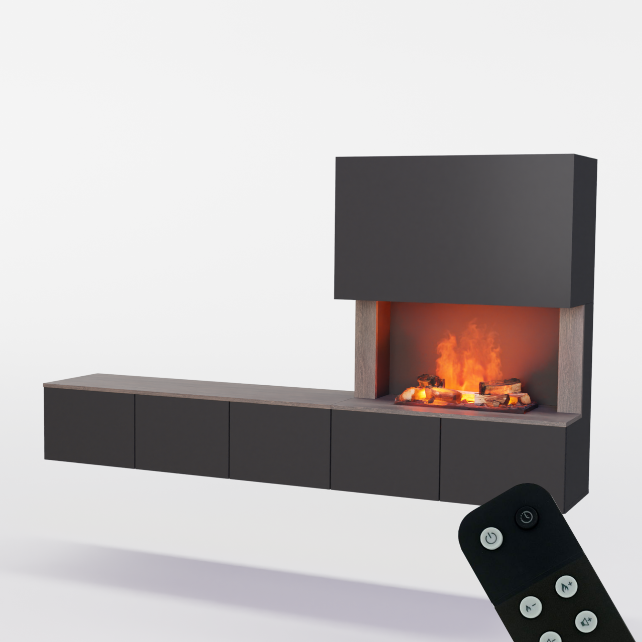 Glow Fire CW5 Wohnwand mit Kamin mit Wasserdampf Elektrokamin, Standkamin, Elektrischer Standkamin mit Heizung, Dekokamin