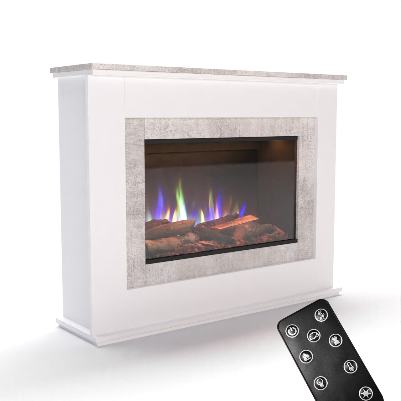 Glow Fire PR6 Elektrokamin Weiß, Standkamin, Elektrischer Standkamin mit Heizung, Dekokamin