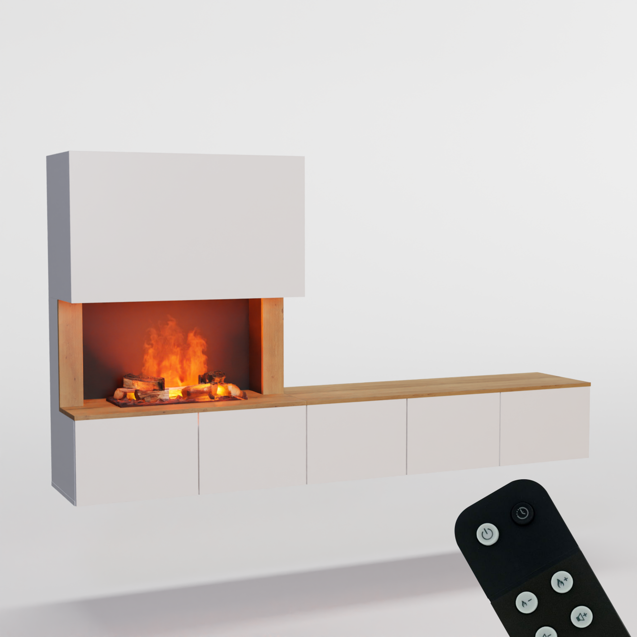 Glow Fire CW5 Wohnwand mit Kamin mit Wasserdampf Elektrokamin, Standkamin, Elektrischer Standkamin mit Heizung, Dekokamin