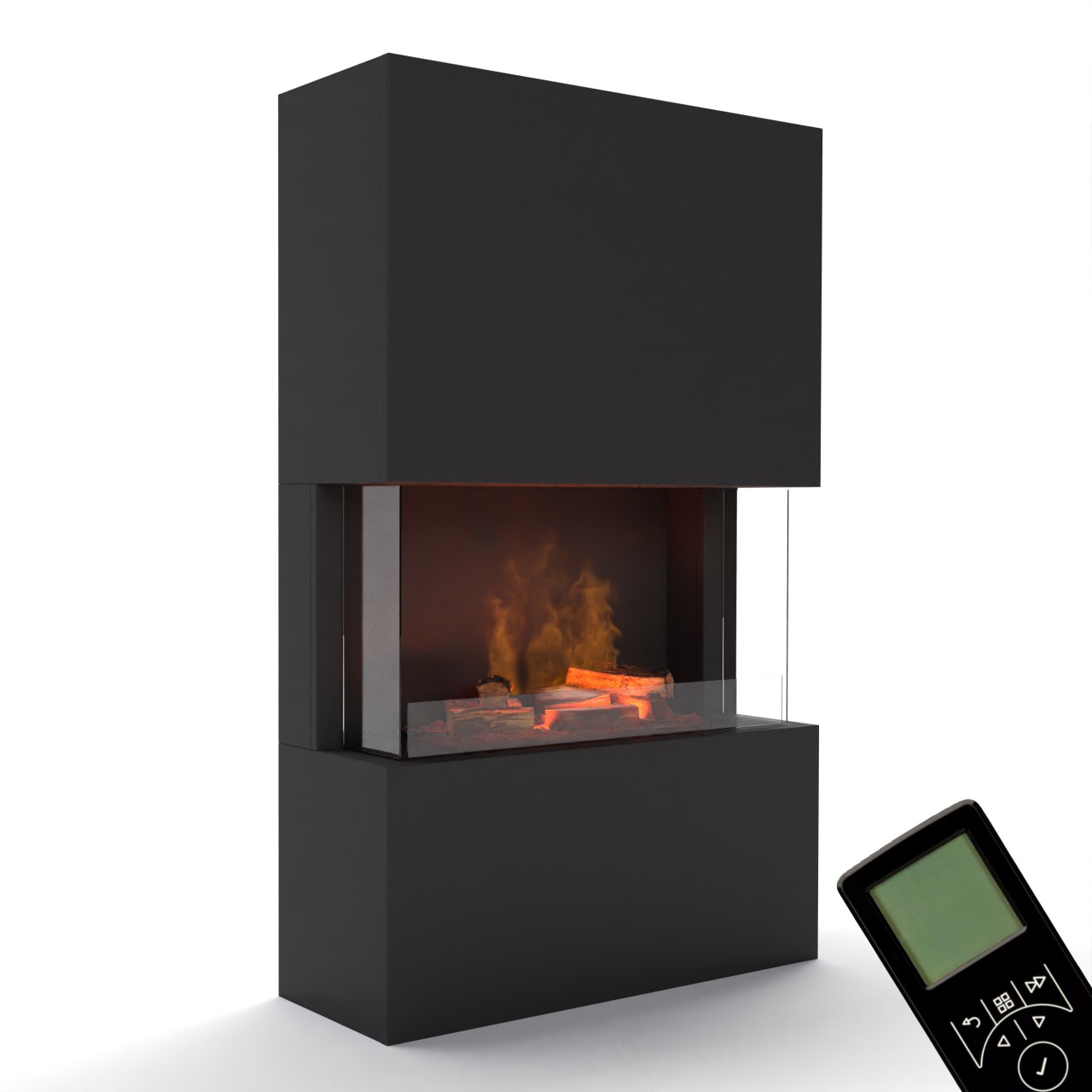 Glow Fire Tucholsky 3-sided Schwarz Elektrokamin mit Wasserdampf, Standkamin modern, Elektrischer Dekokamin