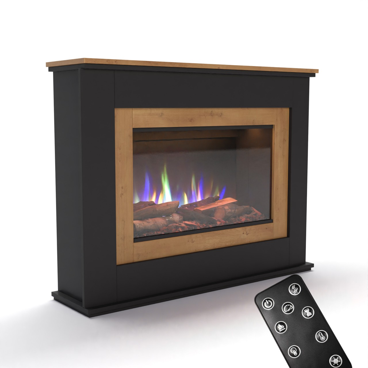 Glow Fire PR6 Schwarz Elektrokamin, Standkamin, Elektrischer Standkamin mit Heizung, Dekokamin