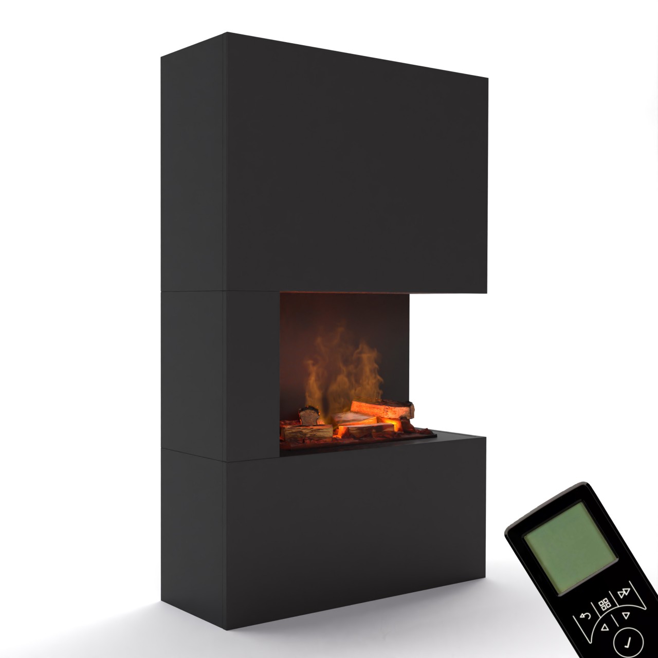 Glow Fire Tucholsky Right Corner Schwarz Elektrokamin mit Wasserdampf, Standkamin modern, Elektrischer Dekokamin als Raumteiler