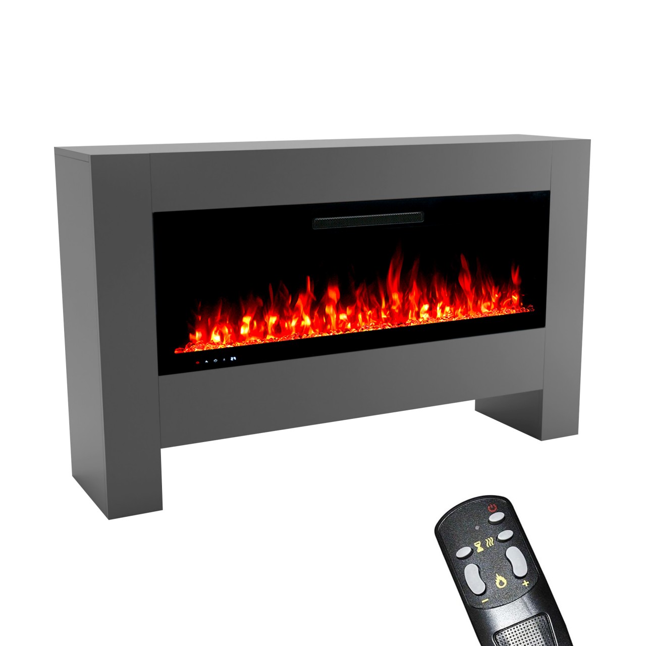 Glow Fire Inside Hermes Grau Elektrokamin, Standkamin, Elektrischer Standkamin mit Heizung, Dekokamin