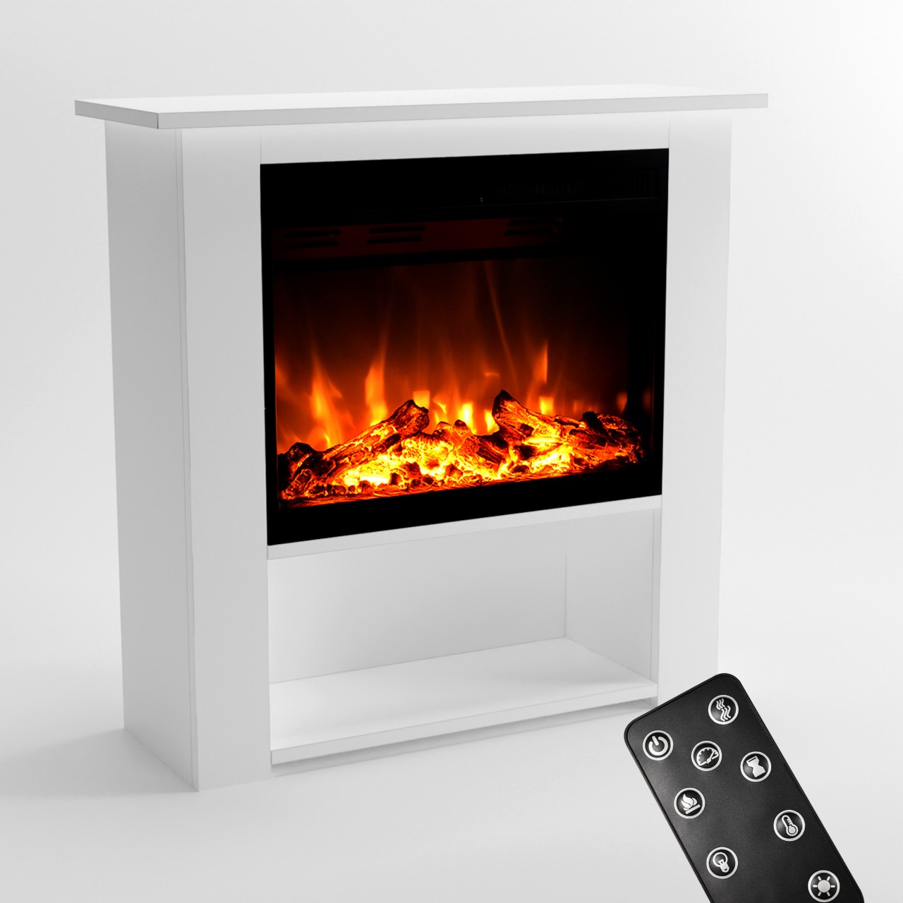 Glow Fire Thebe Weiß Elektrokamin, Standkamin, Elektrischer Standkamin mit Heizung, Dekokamin