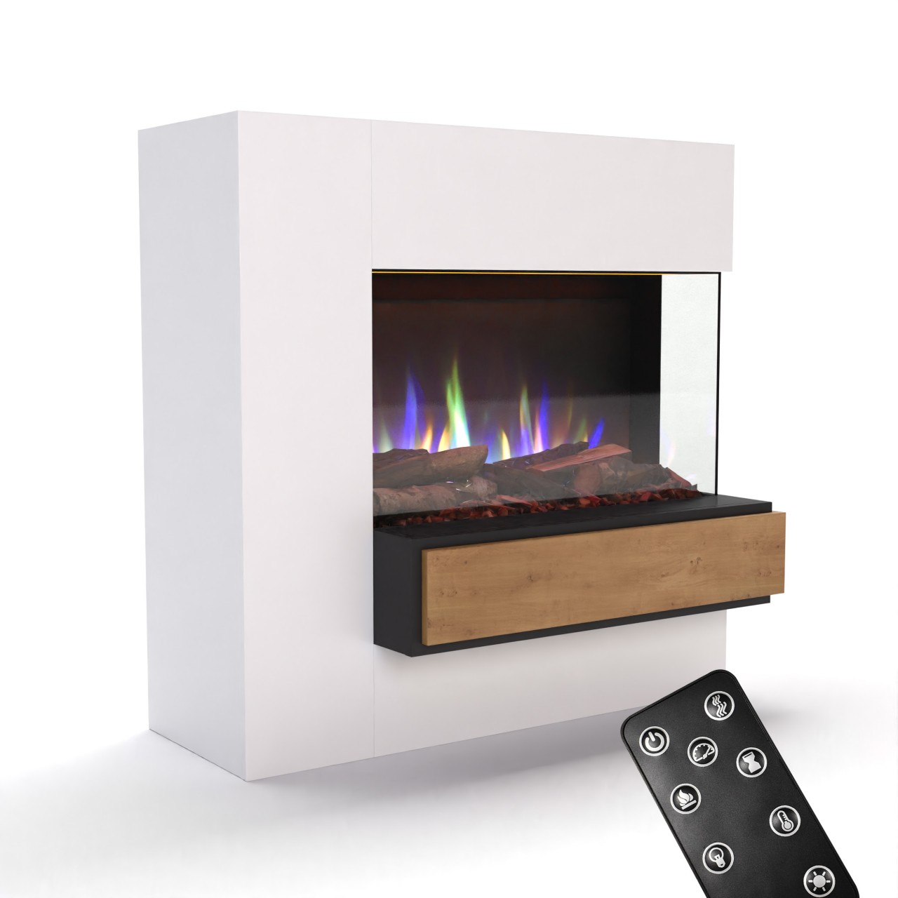 Glow Fire Einstein Hoch Weiß Elektrokamin, Standkamin, Elektrischer Standkamin mit Heizung, Dekokamin