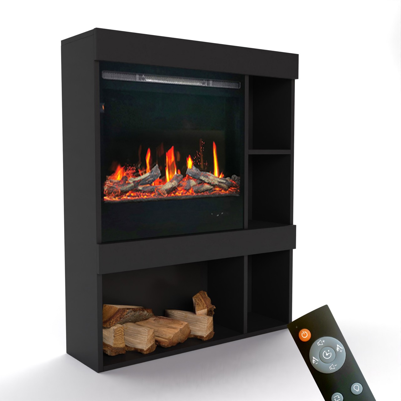 Glow Fire SCM-3 Schwarz Elektrokamin , Screen Motion, Elektrokamineinsatz mit Heizung, Wandkamin modern, Elektrischer Dekokamin