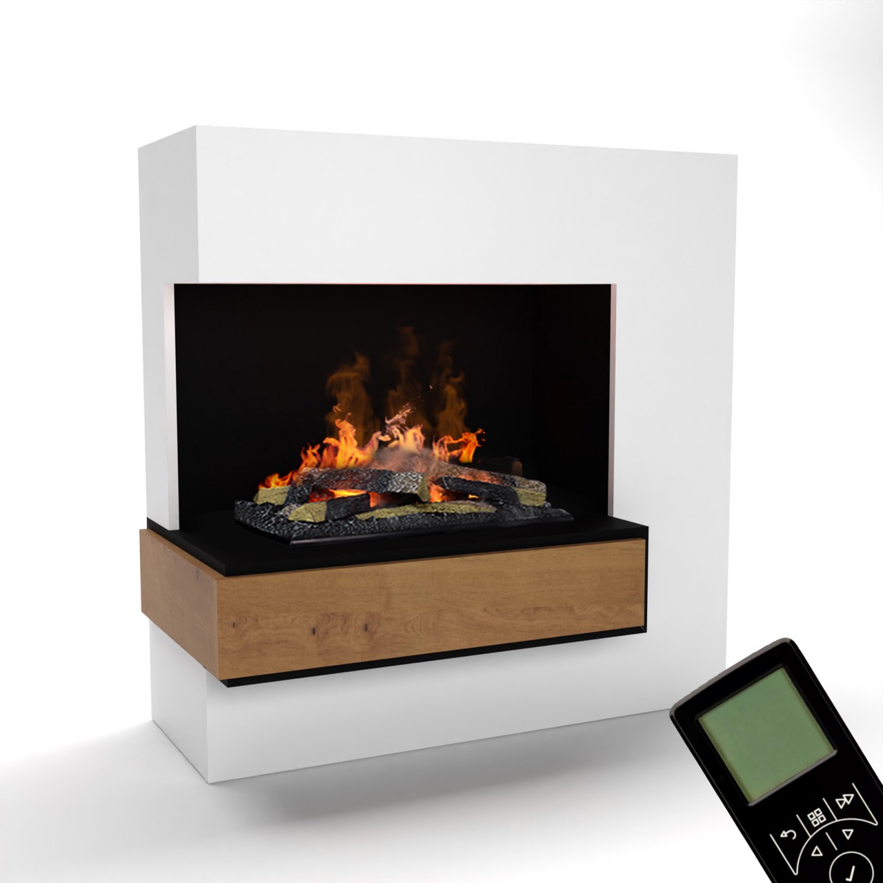 Glow Fire Planck Hoch Linksoffen Weiß Elektrokamin mit Wasserdampf, Standkamin modern, Elektrischer Dekokamin als Raumteiler