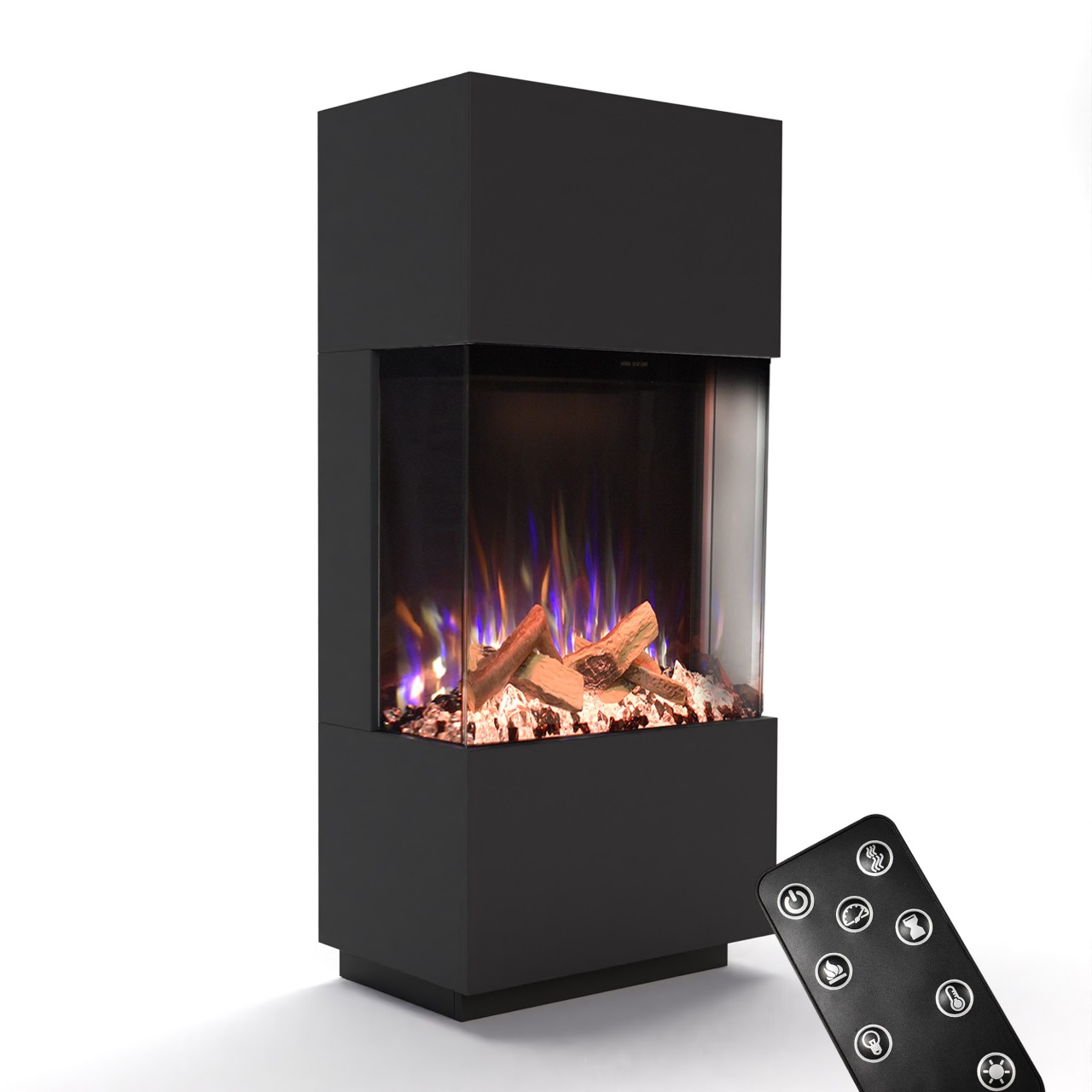 Glow Fire PR11 Schwarz Elektrokamin, Standkamin, Elektrischer Standkamin mit Heizung, Dekokamin